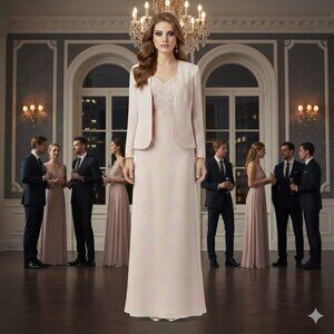 Montage by Mon Cheri Blush Long Sleeve Dress with Jacket